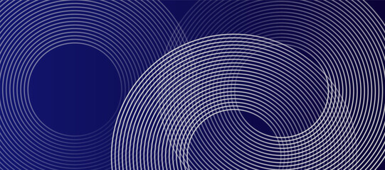 Abstract white glowing geometric lines on dark blue background. Modern white circle lines pattern. Futuristic technology concept.