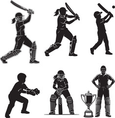 cricket player silhouette on white background