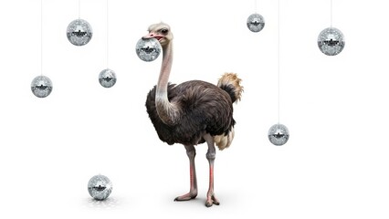 Ostrich With Mirrored Disco Ball