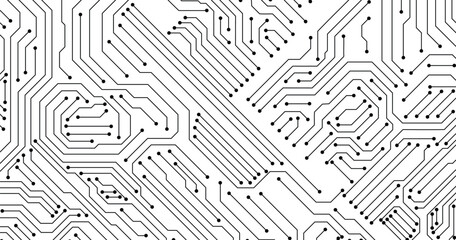 Circuit. Computer motherboard, microchip electronic technology. Hardware circuits board line  texture. High tech pc processor abstract background with lines and dots illustration.