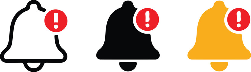 notification bell three icon yellow black line vector set illustration design 