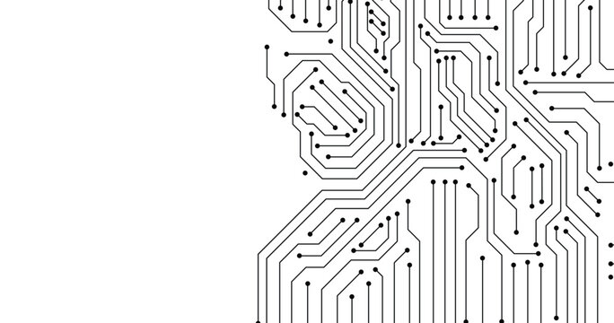Circuit. Computer motherboard, microchip electronic technology. Hardware circuits board line  texture. High tech pc processor abstract background with lines and dots illustration.