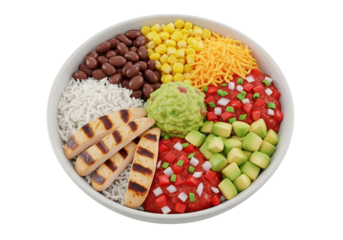 Colorful and Fresh Chicken Burrito Bowl Isolated