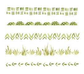 Watercolor Green Botanical Borders and Decorative Foliage Strips