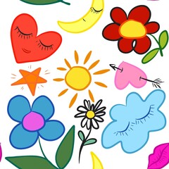 Fototapeta premium Bright pattern in the style of children's drawing. Naive art. 