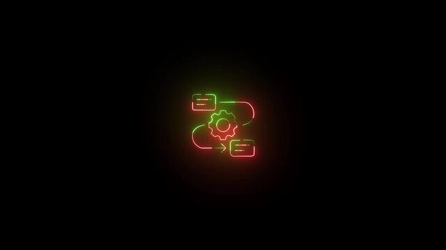 green and red Neon glowing sketch of message icon and gear icon retro phone icon with message bubble animation on black background and 4k video animation.