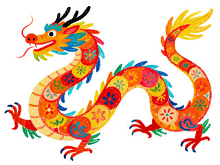 Mythical Dragon in Vibrant Hues: A brightly colored dragon, its scales adorned with intricate patterns, breathes life into the world of fantasy and imagination. It embodies power, wisdom.