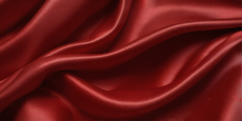 Luxurious flowing Red metallic satin texture with shiny folds, reflective light, smooth abstract fabric surface and elegant glamorous red  background design