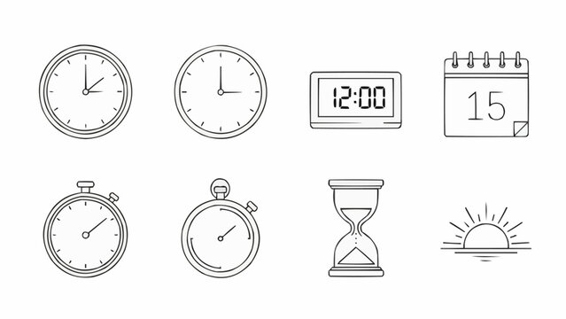 Collection of Timekeeping Devices and Symbols of Time Passing.