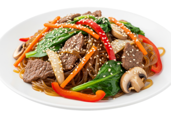 Delicious Japchae Korean Glass Noodles with Beef and Vegetables