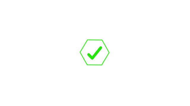 Tick mark check animation sign of approved, success, confirm, correct. Smooth animation indicating completion with polygon round line.