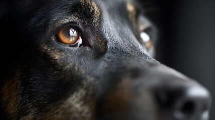 Close-up Portrait of a German Shepherd Dogs Intense Brown Eyes.