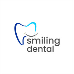 Smiling dental logo vector icon with tooth shape and friendly smile symbol for dentist clinic oral care healthcare branding isolated on white background