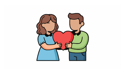 Romantic Valentine couple holding red heart cute cartoon vector illustration