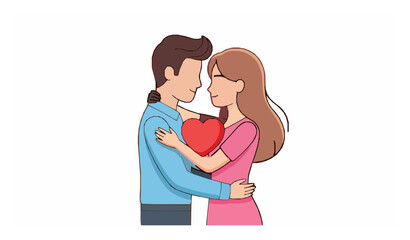 Valentine&rsquo;s Day couple hugging with red heart romantic flat vector illustration