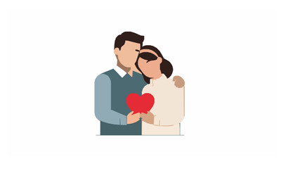 Minimal Valentine&rsquo;s Day couple embracing with heart love vector illustration