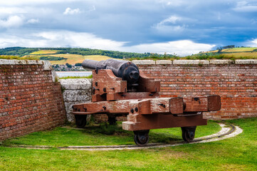 Gun on the Point Battery in Fort George overlooking the Moray Firth, near Inverness, Scotland, UK
