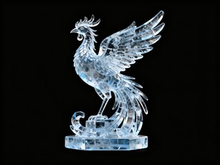Crystal phoenix sculpture on black background