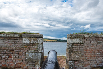 Gun on the Point Battery in Fort George overlooking the Moray Firth, near Inverness, Scotland, UK