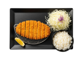 Japanese Tonkatsu Set with Rice and Cabbage Salad