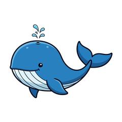 Obraz premium Cute cartoon blue whale swimming with water splashing on its back