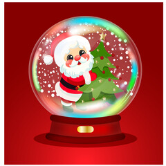 Snow globe and Santa Claus with a Christmas tree