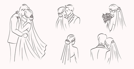 Sketch set of newlyweds. Vector illustration for invitations, anniversaries, greetings, postcards.
