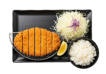 Japanese Tonkatsu Set Meal with Rice and Cabbage