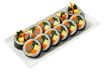 Korean Gimbap Rolls on White Plate Food Photography