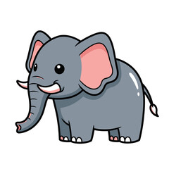 Fototapeta premium Cute cartoon elephant with big ears and tusks standing alone