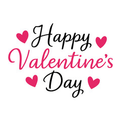 Happy Valentine’s Day Handwritten Lettering with Hearts Romantic Love Typography Illustration