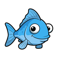 Fototapeta premium Cute cartoon blue fish with big eye and smiling face