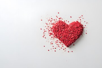 Exploding Heart of Red Confetti on White