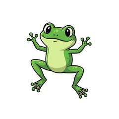 Fototapeta premium Smiling green frog standing in fun playful pose with raised hands