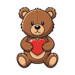 Obraz premium Cute brown teddy bear holding red heart symbolizing love and affection