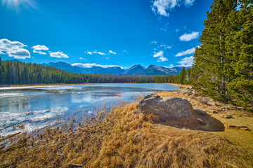 Large boulder along Bierstadt Lake in Rocky Mountain National Park, CO.
