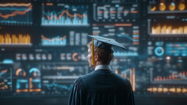 Grad poses by charts and graphs