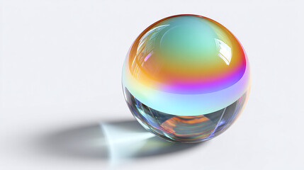 A translucent sphere with iridescent colors, casting a shadow