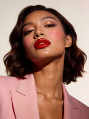 Elegant Valentine Woman Portrait In Pink Blazer