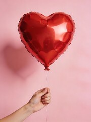 Hand Holding Red Heart Balloon Valentine Concept