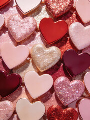 Valentine Heart Candies Flat Lay Background