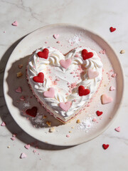 Heart Shaped Valentine Cake Flat Lay Dessert
