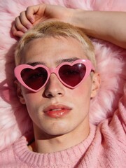 Valentine Fashion Portrait With Heart Shaped Sunglasses