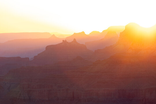 Glowing peaceful sunrise over canyon Grand Canyon National Park