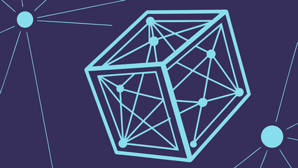 Futuristic Wireframe Cube Network Concept with Glowing Digital Nodes and Abstract Technology Structure Vector © Samim