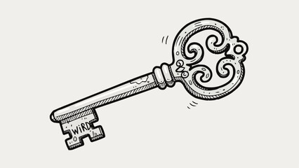 Vintage ornate key with intricate scrollwork and a detailed bit.