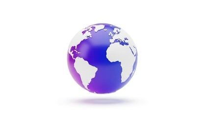 Fototapeta premium 3D purple globe with white continents on white background