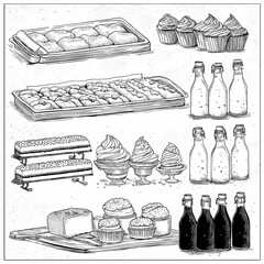 set of collection of breakfast