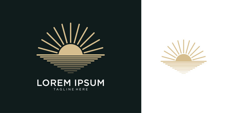 Minimalist sun and sea logo linear horizon design