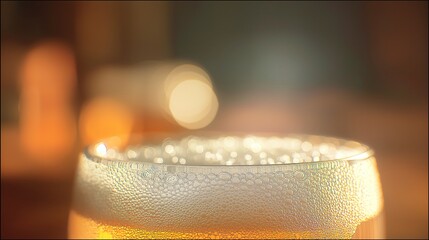 close up of bubbles in beer glass